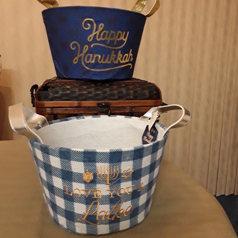 Pair of Better Living Storage Hanukkah Latke Storage Baskets Canvas Handles New